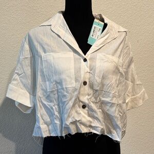Shore Stylish Cream Button-Down Cropped Shirt
